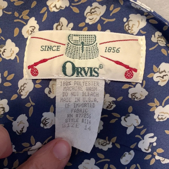 ORVIS true vintage blue midi dress white roses rose buttons size large made USA - Picture 9 of 10